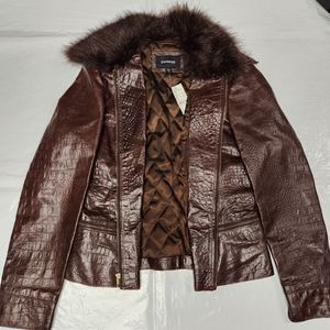 Vintage Brown Express Leather Jacket Size 14 New With Tags